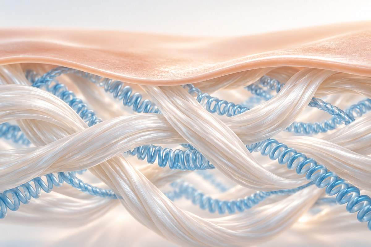 Conceptual illustration of collagen strands and elastin flexibility