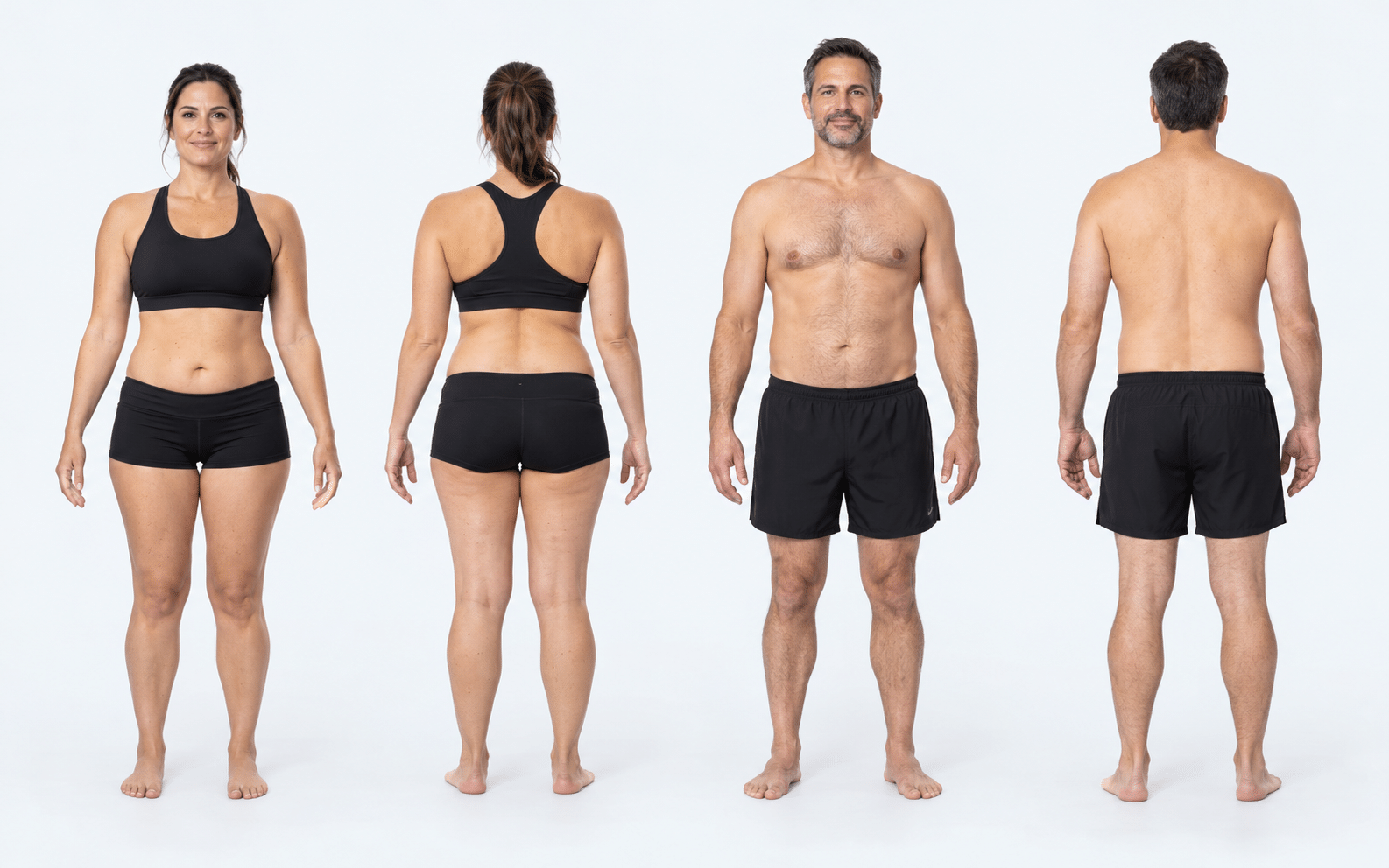 Female model in front and back views, with numbered CoolSculpting treatment areas