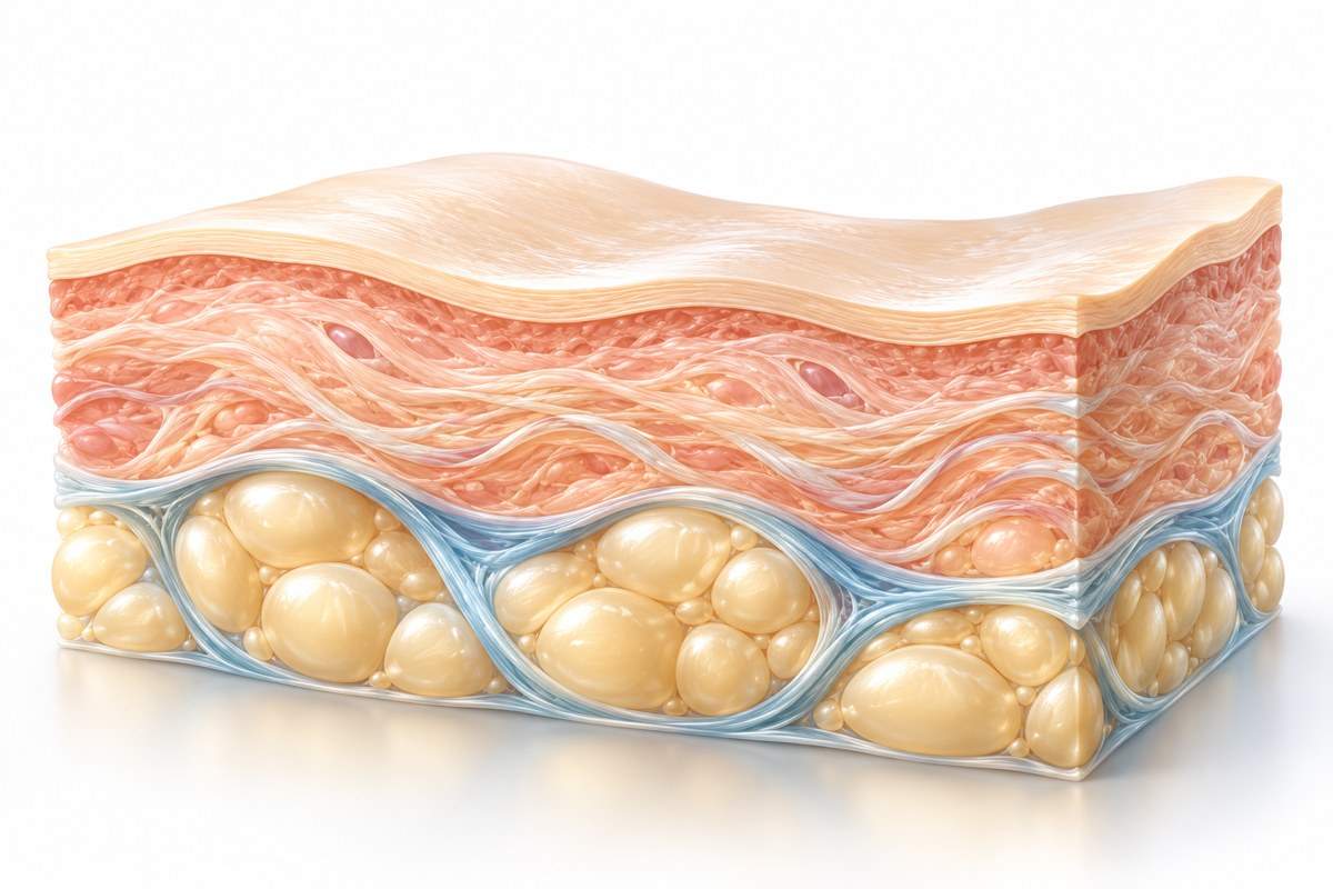 Conceptual illustration of skin layers and underlying support